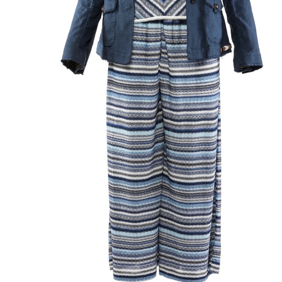 GRAN SASSO Pants STRETCH WIDE LEG STRIPE PANT Sz Small Blue White Silver Gray - Picture 3 of 17